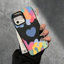 Estuches de teléfono de imitación con agujeros grandes con patrones de corazones y cubiertas protectoras, compatibles con las series 16 Pro, 16, 15 Pro, 14, 14 Plus/14 Pro, 13, 13 Pro, 12 Pro y 11/11 Pro. Presenta Cumpleaños Y Celebraciones. - Negro - Ver 7