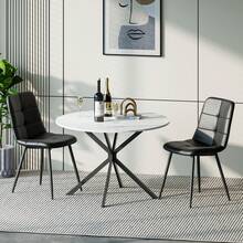 White Marble Table + 2 Black PU Chairs
