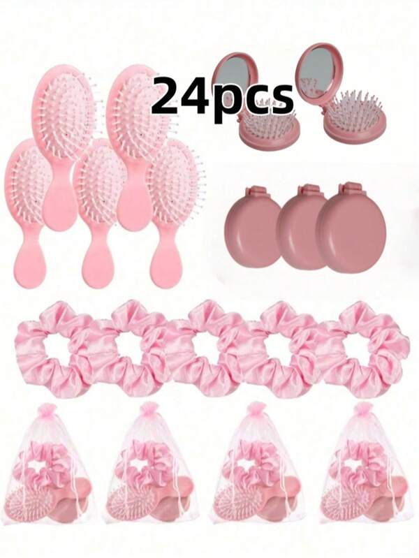 24 قطعة/12 قطعة طقم هدايا حفلة وردية، يشمل 3 مرايا، 3 أمشاط شعر، 3 أربطة شعر مطاطية و 3 أكياس أورجانزا، هدايا حفل عروس، عصابة رأس مطاطية، مرآة، فرشاة شعر، حقيبة هدايا شبكية، اكسسوارات شعر للزفاف، مناسبة لحفلة الخطوبة، هدايا الزفاف، حفل عروس، حفلة عيد ميلاد، عودة إلى المدرسة، حفلة سبا، هدايا للضيوف