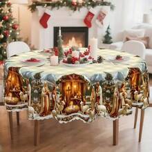 1/10/32 PIEZAS Manteles navideños de invierno, diseño de patrón de ovejas y Jesús - Manteles esenciales para festivales interiores y exteriores, reuniones familiares, decoraciones de mesa redonda/rectangular, decoraciones de ambiente navideño, regalos exquisitos