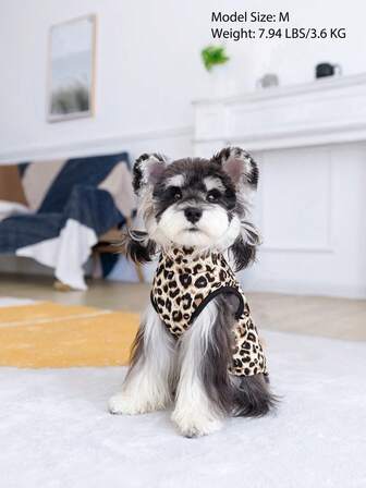 Apricot Colored Leopard Print Water-Based Printed Fabric Pet Padded Coat Dog Jacket With Zipper On The Back