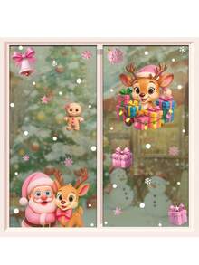 6pcs/1pc Pink Christmas Static-Cling Window Decals – Suitable For Decorating Walls, Windows, And Glass Surfaces; Perfect For Christmas Home Decor And Party Setups. - Multicolor - View 9