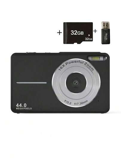 Digitalkamera, DC403 digitale Point-and-Shoot-Kamera, 44 MP, für Video-Blogging, mit Anti-Shake-16-fach-Zoom + 32G-Karte, kompakt, geeignet für Jungen, Mädchen, Teenager, Studenten, Senioren