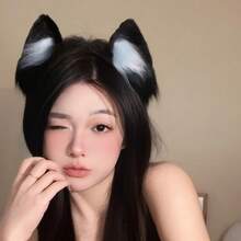 Cat Ear Headband Cosplay Realistic 3D Animal Ears Cute Cartoon Plush Ears Lolita Face Washing Headband Women Hair Clip - 黑白貓娘髮箍 - 查看 3
