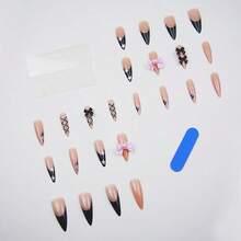 24 Pcs Halloween Long Almond Press On Nails Stiletto Acrylic Fake Nails With Black Line Designs Purple Gradient Nails Press Ons Full Cover False Nails Reusable Stick On Nails For Women Girls,17114490 - 霧霾藍 - 查看 2