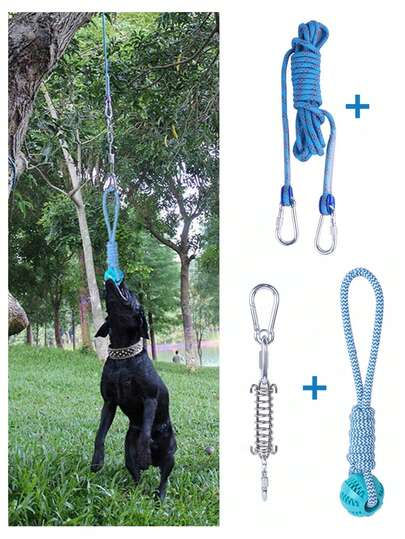 Set de 3 piezas de cuerda colgante de acero inoxidable + juguete para masticar, juego de juguetes multifuncionales para entrenamiento de mascotas al aire libre adecuado para mascotas pequeñas, medianas y grandes