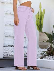 Jeans High Waisted Straight Leg Loose Jeanshalloween - Light Purple - 查看 3