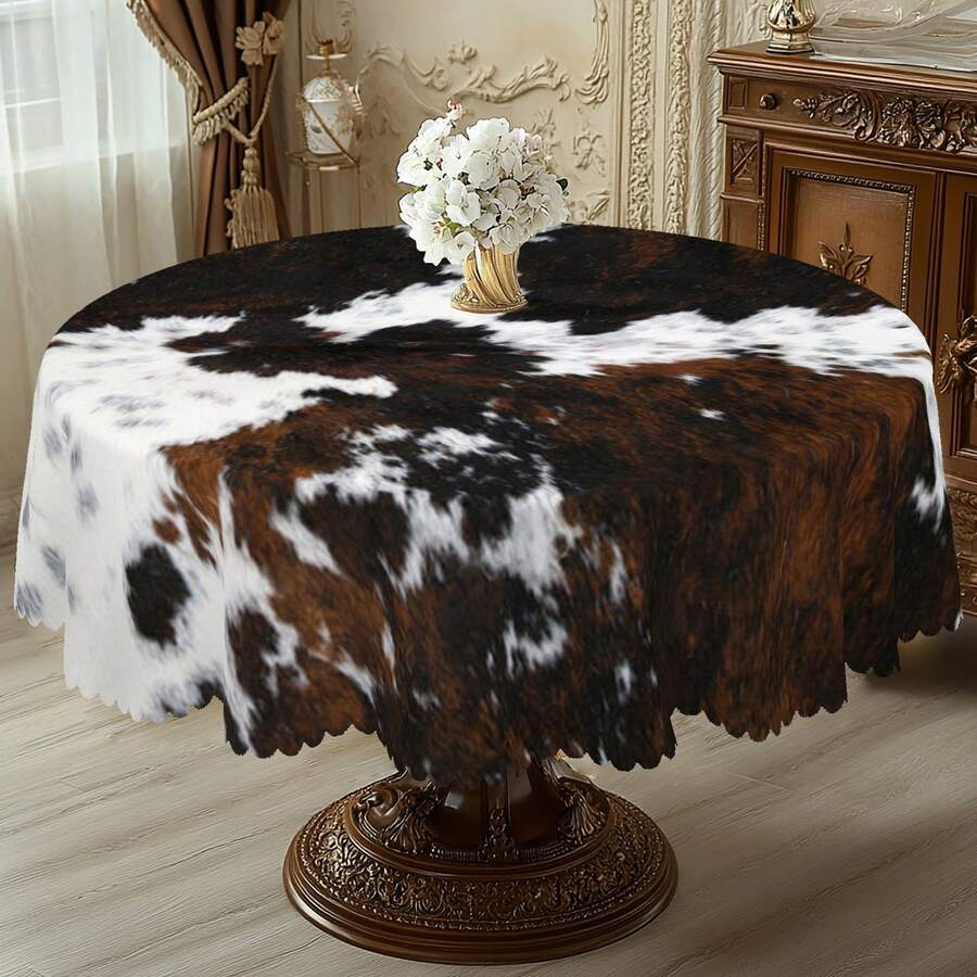 Mantel con estampado de piel de vaca, estilo rústico vintage, ideal para reuniones navideñas, picnics, fiestas de cumpleaños, accesorios de cocina, decoración de habitaciones y exteriores, regalo perfecto para amigos, redondo y rectangular. - Multicolor - Ver 1