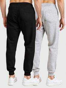 Kit Of 2 Men's Plain Flannel Sweatpants With Back Pocket - 黑色/灰色 - 查看 2