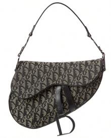 Dior Black Canvas Oblique Saddle Bag (Authentic Pre-Loved) - 米色 - 查看 1