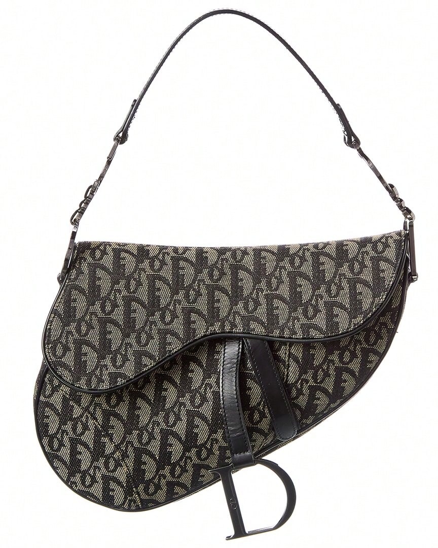 Dior Black Canvas Oblique Saddle Bag (Authentic Pre-Loved) - 米色 - 查看 1
