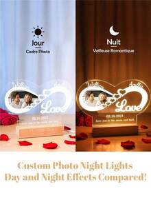 1pc Personalized Acrylic Photo Night Light With Wooden Base - Heart, Circle, Or Infinity Shapes - Warm, White, Or 7-Color LED Options - Perfect For Mothers, Women, Teens, Couples - Unique Gifts For Family And Friends - Ideal Bedroom And Living Room Decor - Great For Mother's Day, Valentine's Day, Christmas, Birthdays - Style 4- - View 5