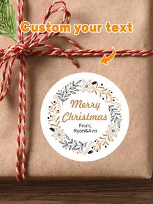 24pcs Customized Christmas Text Round Stickers, Personalized Holiday Candy Gift Bags And Envelope Labels, Customized Text Stickers, Customized 5*5cm Round Stickers, Customized Christmas Gift Packaging Labels, Specially Designed Cute & Romantic Christmas Wreath, Berry Scene Combination, Various Pattern Stickers For You To Choose, Suitable For Personalized Merry Christmas Labels - Multicolor - View 26