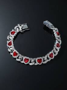 1 Set Men's Hip Hop Style Red Heart Pendant Necklace And Bracelet Set