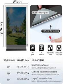 Película de privacidad para ventana unidireccional, Tinte para ventanas para el hogar, Bloqueador de calor UV que bloquea el sol, Película espejo reflectante que permite ver hacia afuera pero no hacia adentro, Cubierta removible con estática para puerta de vidrio, Negro Plateado - Negro - Ver 7