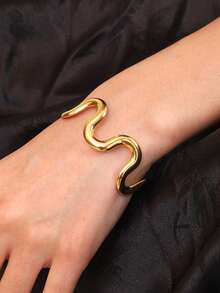 1 Piece Personalized High End Stainless Steel Jewelry 18K Gold Plated Adjustable Wave Collar Necklaces Women - Gold - View 6