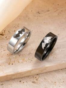 2pcs Stylish Stainless Steel Ring Sets, Personalized Halloween Couple Ring Sets, Glossy Punk Hip-Hop Style Spider Web Ring Sets - Multicolor - View 9