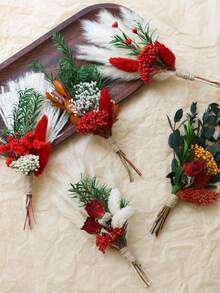 5 Pces Boho Dried Pampas Grass Bouquet Mini Various Natural Dried Flower Combinations With Stem Dried Embossing Flower Dry Floral Arrangement For Vase, Carfts, DIY, Wedding, Christmas & Home Decor