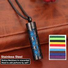 New Stainless Steel Jewelry Aromatherapy Diffuser Pendant Necklace, Hollow Flower Heart Open Locket Fragrance Essential Oil Diffuser Necklace, Couples & Men Punk Necklace Accessory Gift - Black - View 5