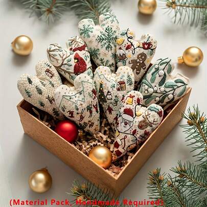 DIY Heart Embroidery Christmas Ornament Kit - Festive Ornament Crafting Set With Needles & Thread, Suitable For Beginners And The Perfect Gift Choice For Friends Who Love Needlework And Knitting. Christmas Decorations