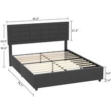 VECELO Queen Size Upholstered Bed With 4 Storage Drawers,  Bed Frame With Adjustable Tufted Button Headboard , Bed Frame With USB Charge Station