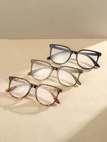 3 Pairs Unisex Square Simple Rivet Fashion Non-Prescription Glasses, Suitable For Daily Office, Study, Reading, Party, Vacation Photography And Other Occasions - 3pcs - View 3