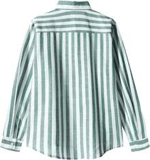 Men's Cotton And Linen Striped Long Sleeve Shirt With Color Block, Ideal For Spring And Fall, A Comfortable And Casual Option As A Gift - 豆綠色 - 查看 4