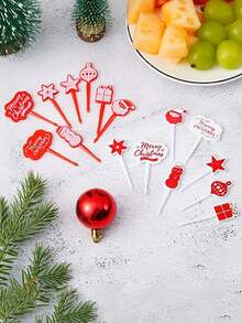 8pcs/16pcs/24pcs/32pcs Christmas Fruit Picks,Santa Claus Fruit Fork And Snowman Doll Design,Cute Fruit Forks For Snacks,Cake, Xmas Table Decoration,Christmas Snack Fruit Fork,Christmas Party Party Fruit Fork,Cute Christmas Fruit Pick