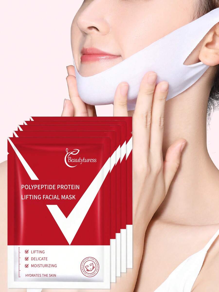 5/10 件装 V 型提拉面膜，双下巴缩小器，V 型提拉面膜，颈部提拉胶带，面部轮廓贴，用于紧致肌肤 - 紅色 - 查看 1