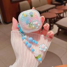 适用于三星 Galaxy Buds2 Pro/3 Pro 蓝牙耳机保护套，适用于三星 Galaxy Buds2/3/Live/FE/Pro 蓝牙耳机保护套，3D 立体蓝色花卉小众可爱创意透明软壳防摔少女软壳 + 吊坠 - 藍花朵 - 查看 7