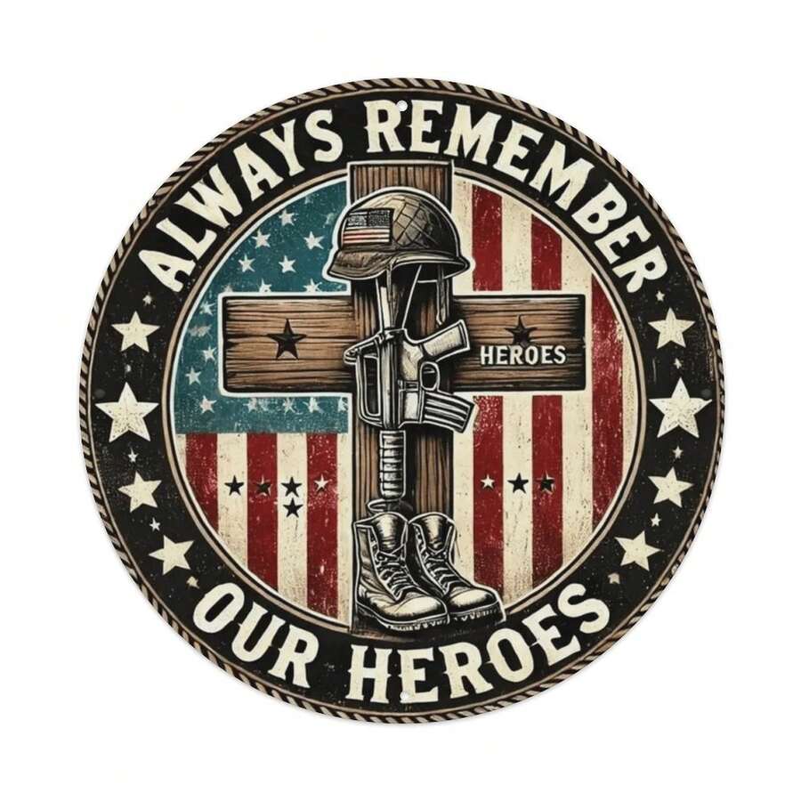 1pc 20*20cm Military Boots And Cross Personalized Metal Signs, Gift For Him Men Dad, Man Cave, Indoor And Coffee Bar Room Bathroom Home Wall Fall Bedroom Classroom Kitchen Porch Office House Decoration Stuff Classroom Living Patio Outdoor Decor Decorations - 彩色 - 查看 1