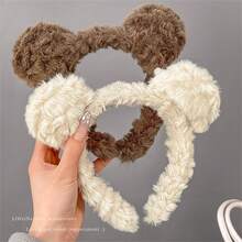 1pc/2pcs Cute Cartoon Bear Ear Plush Headband, Women Wash Face Hair Hoop, 2025 New Winter Hair Accessories, Hair Accessory ,Hairband For Women