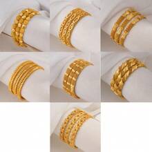 1 件 24K 镀金女士时尚手链，非洲//尼日利亚传统奢华开口手镯，适合新娘婚礼派对，珠宝配饰 - 金色 - 查看 1