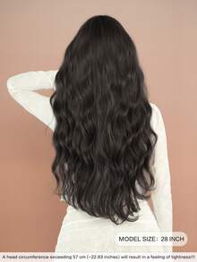 7JHH WIGS Stylish Black Wigs Extra Long Wavy Wig With Bangs, High Density Heat-Resistant Fiber Hair, Fluffy Natural Synthetic Wave Curly Wigs For Women Daily Party Use 28 Inch Wig Accessories - 自然黑 - 查看 2