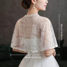 Pj-002 Women's Lace Short Bridal Shawl, Cape Shoulder Versatile Thin Style, Bridal Dress Wedding Accessories - màu đen - Xem 2
