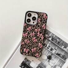 Fundas y carcasas protectoras con un lazo de color claro y un pequeño estampado de leopardo, con orificios grandes, compatibles con phone 16 Pro, 16, 15 Pro, 14, 14 Plus, 14 Pro, 13, 13 Pro, 12 Pro y 11/11 Pro. Regalos para cumpleaños y celebraciones. - Negro - Ver 1