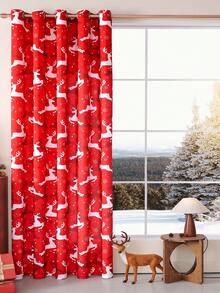1pc Red Christmas Limited Reindeer Curtain Semi-Transparent Soft Sheer Red Curtain, Running Reindeer Festival Atmosphere Decoration