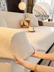 1pc Luxurious Velvet Sofa Cover, Elegant & Luxury, Anti-Slip, Dust-Proof, Scratch-Resistant, Suitable For All Seasons, Bedroom, Living Room And Study - Beige - View 2