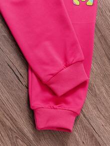 2pcs Girls Casual Knit Crew Neck Long Sleeve Colorful Face Print Sweatshirt + Smile Colorful English Letter Print Long Pants Set, Autumn/Winter