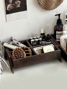 1pc Elegant Wooden Desktop Makeup Organizer Tray, Chinese Retro Style Table Top Storage Rack Travel Storage Organizer Sun Travel Cool, Room Decor - Brown - View 10