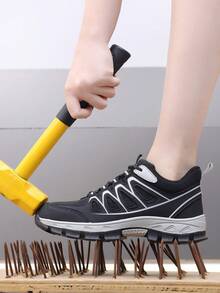 Zapatos de para mujeres, zapatos de a prueba de perforaciones y aplastamiento con puntera de acero, zapatos deportivos de antideslizantes con suela de goma, botas de duraderas y de moda, adecuados para uso diario, senderismo al aire libre, construcción industrial, botas de trabajo para hombres y mujeres para todas las estaciones - Negro - Ver 2