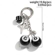 1pc Vintage Asymmetrical Dice Billiard Black 8 Ball Keychain, Personalized Design Phone Charm, Bag Pendant
