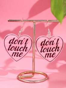 1 对时尚、精致、创意、独特闪亮粉色心形字母亚克力吊坠耳环，适合女士，适合日常、派对、通勤、度假 - 彩色 - 查看 3