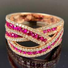 This Dazzling Ladies' Fashion Ring Is Set With Luxurious Red Synthetic Garnet. It Is Suitable For Daily Parties And Anniversary Gifts. It Is A Carefully Selected High-Quality Gift For Ladies - Hot Pink - View 3