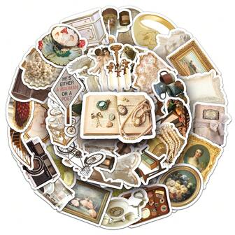 50 张复古风格贴纸，艺术简约贴纸，适用于剪贴簿，防水，适用于手机、电脑、杯子装饰