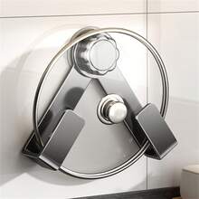 1pc/2pcs/3pcs/4pcs Suction Cup Rotating Pot Lid Rack, Drill-Free Black/White/Gray Carbon Steel Storage Rack, Suitable For Storing Pot Lids/Cutting Boards/Items Behind Doors, Applicable For Kitchen, Bathroom, Behind Doors, All Seasons, Wall-Mounted Installation Without Nails