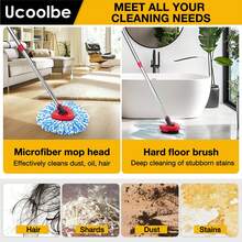 Spin Mop Replacement Head For O Cedar 2 Tank RinseClean, 4 Microfiber Heads, 1 Scrub Brush, 1 Handle, 1 Base, Spin Microfiber Refill With 30" To 58" Mop Replacement Handle - 藍白色 - 查看 5