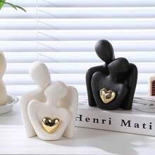 1 pezzo Statuetta astratta dorata a forma di cuore, decorazione di abbraccio di coppia per la casa, decorazione da camera da letto per ufficio e studenti, miglior regalo di Natale, decorazione natalizia invernale, decorazione per matrimonio, decorazione per la casa, ornamenti per gioielli, decorazioni per feste (cappello di paglia non incluso)