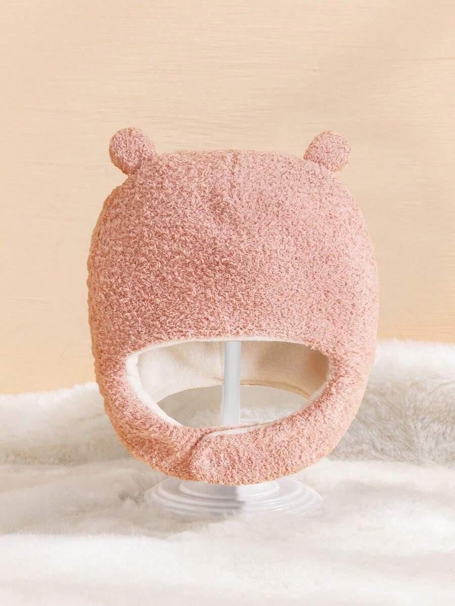 1顶加厚毛绒婴儿帽，冬季保暖帽，婴儿礼物 - 藕粉色 - 查看 1