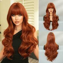 7JHH WIGS Stylish Ginger Orange Wigs Extra Long Wavy Wig With Bangs, High Density Heat-Resistant Fiber Hair, Fluffy Natural Synthetic Ginger Wigs For Women Halloween Party Use 28 Inch Beginners Glueless Wig Accessories - 薑色 - 查看 10